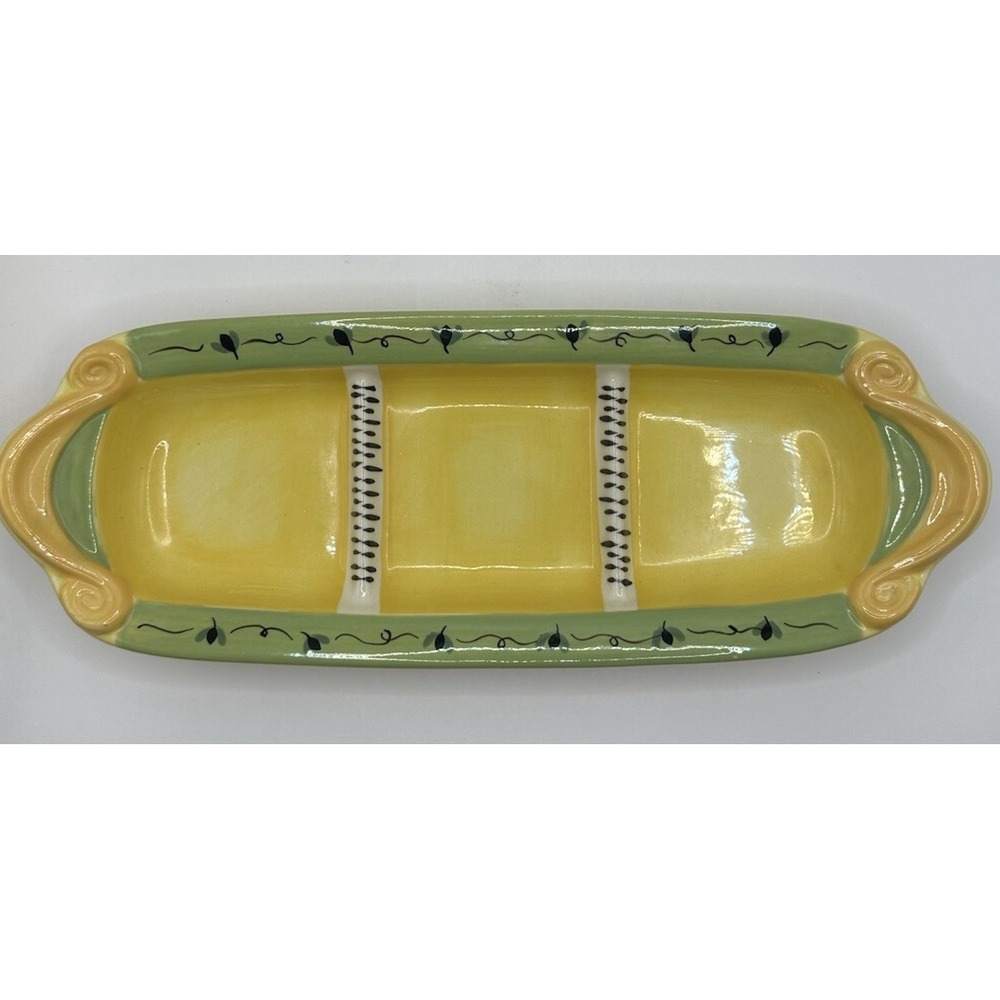 Pfaltzgraff The Secrets Of Pistoulet Sectioned‎ Yellow Server Condiment Dish